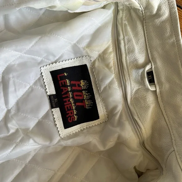 VTG 1990s Hot Leathers Motorcycle CAFE RACER Jacket XL White Pink RACING Stripe‎